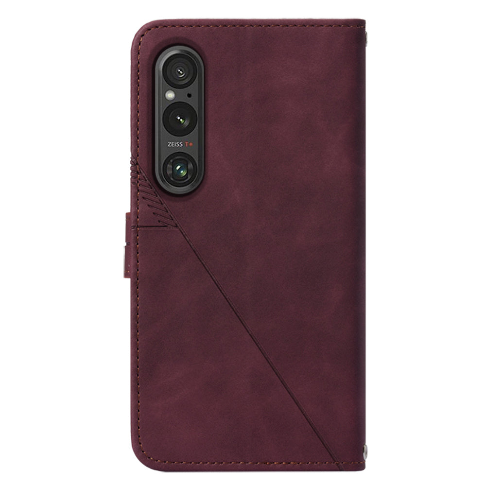 YB Imprinting Series-2 For Sony Xperia 1 V Leather Phone Case Wallet Stand Cover with Shoulder Strap