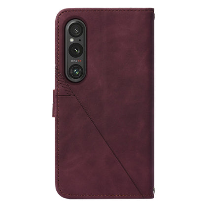 YB Imprinting Series-2 For Sony Xperia 1 V Leather Phone Case Wallet Stand Cover with Shoulder Strap