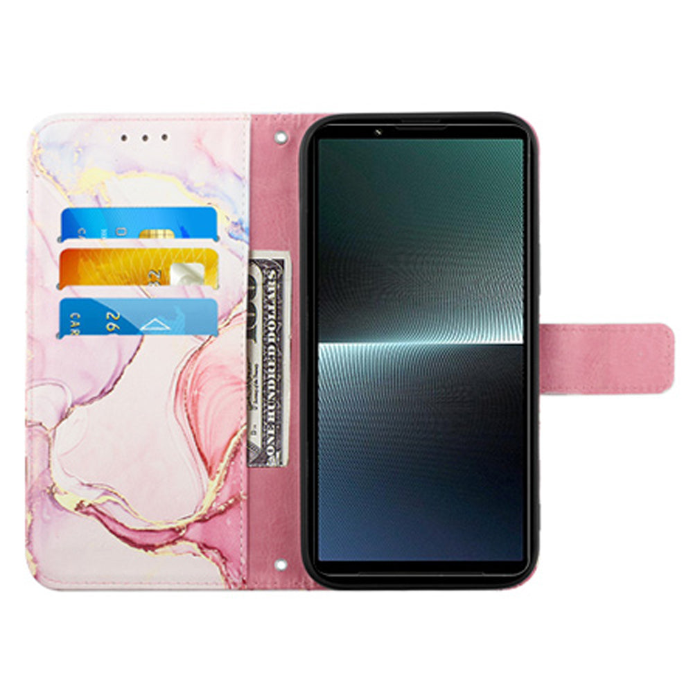 For Sony Xperia 10 V YB Pattern Printing Leather Series-6 Wallet Phone Cover PU Leather Marble Pattern  Stand Case