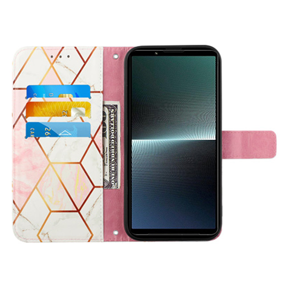 For Sony Xperia 10 V YB Pattern Printing Leather Series-6 Wallet Phone Cover PU Leather Marble Pattern  Stand Case