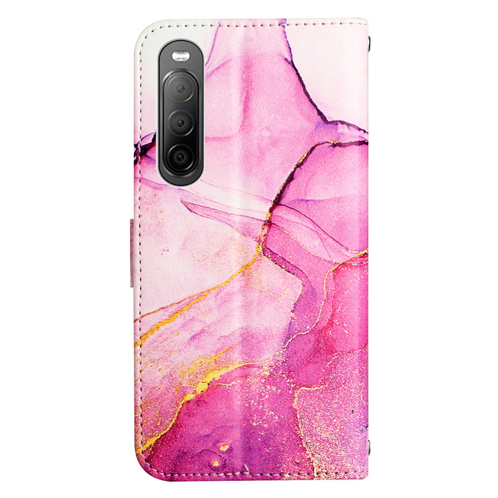 For Sony Xperia 10 V YB Pattern Printing Leather Series-6 Wallet Phone Cover PU Leather Marble Pattern  Stand Case