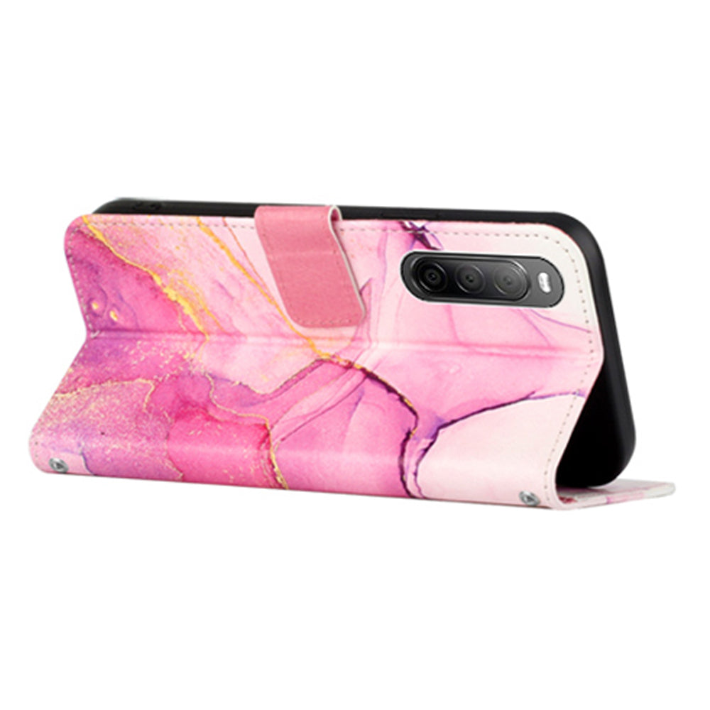 For Sony Xperia 10 V YB Pattern Printing Leather Series-6 Wallet Phone Cover PU Leather Marble Pattern  Stand Case