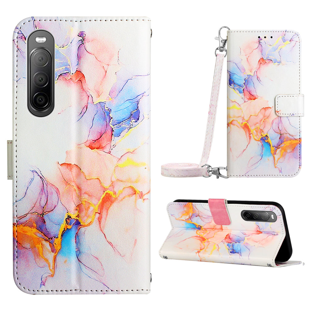 For Sony Xperia 10 V YB Pattern Printing Leather Series-6 Wallet Phone Cover PU Leather Marble Pattern  Stand Case