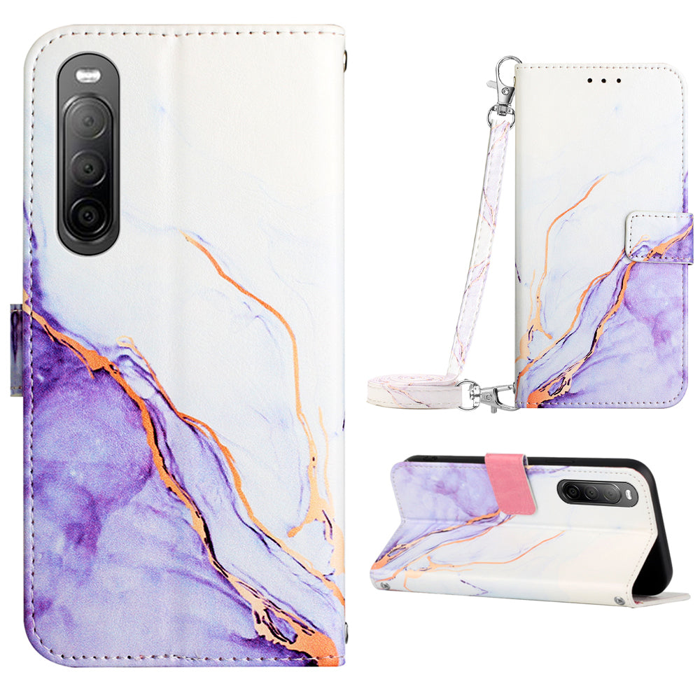 For Sony Xperia 10 V YB Pattern Printing Leather Series-6 Wallet Phone Cover PU Leather Marble Pattern  Stand Case