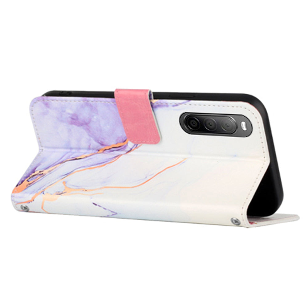 For Sony Xperia 10 V YB Pattern Printing Leather Series-6 Wallet Phone Cover PU Leather Marble Pattern  Stand Case