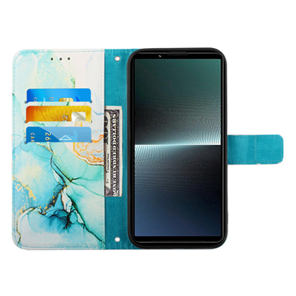 For Sony Xperia 10 V YB Pattern Printing Leather Series-6 Wallet Phone Cover PU Leather Marble Pattern  Stand Case