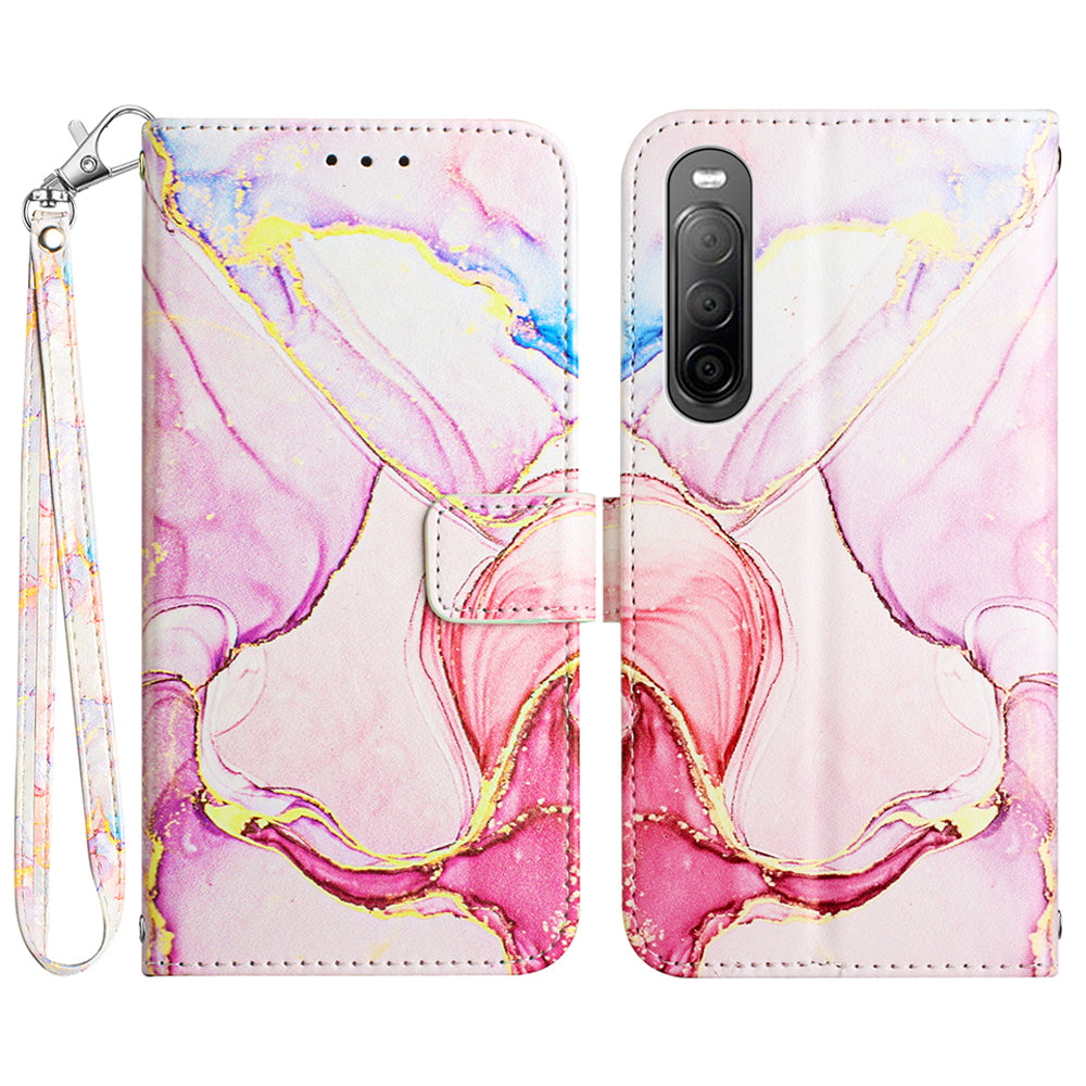 YB Pattern Printing Leather Series-5 for Sony Xperia 10 V Stand Wallet Phone Case Marble Pattern Phone Cover