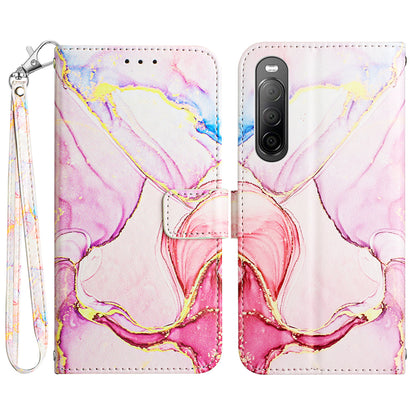 YB Pattern Printing Leather Series-5 for Sony Xperia 10 V Stand Wallet Phone Case Marble Pattern Phone Cover