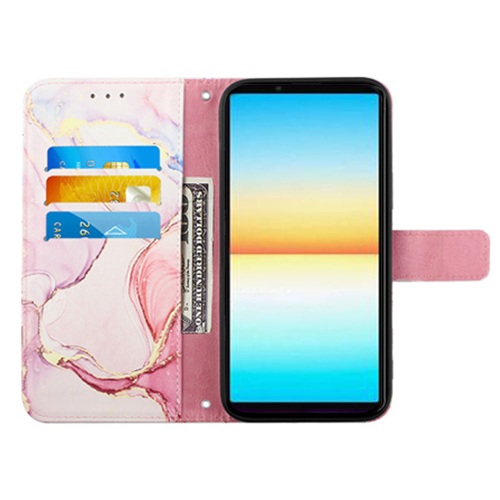 YB Pattern Printing Leather Series-5 for Sony Xperia 10 V Stand Wallet Phone Case Marble Pattern Phone Cover