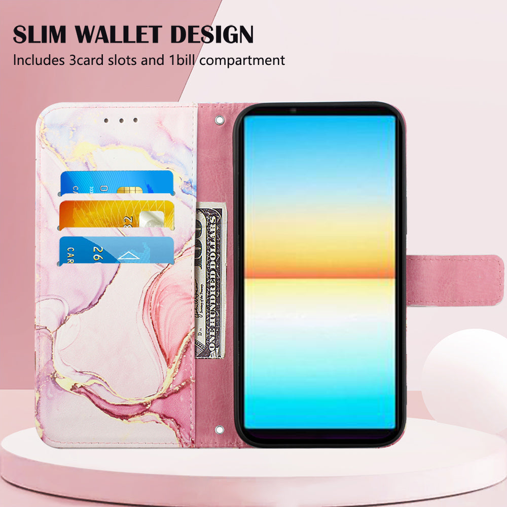 YB Pattern Printing Leather Series-5 for Sony Xperia 10 V Stand Wallet Phone Case Marble Pattern Phone Cover