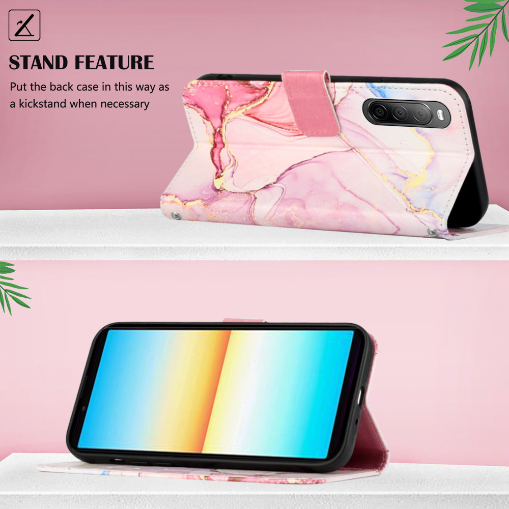YB Pattern Printing Leather Series-5 for Sony Xperia 10 V Stand Wallet Phone Case Marble Pattern Phone Cover