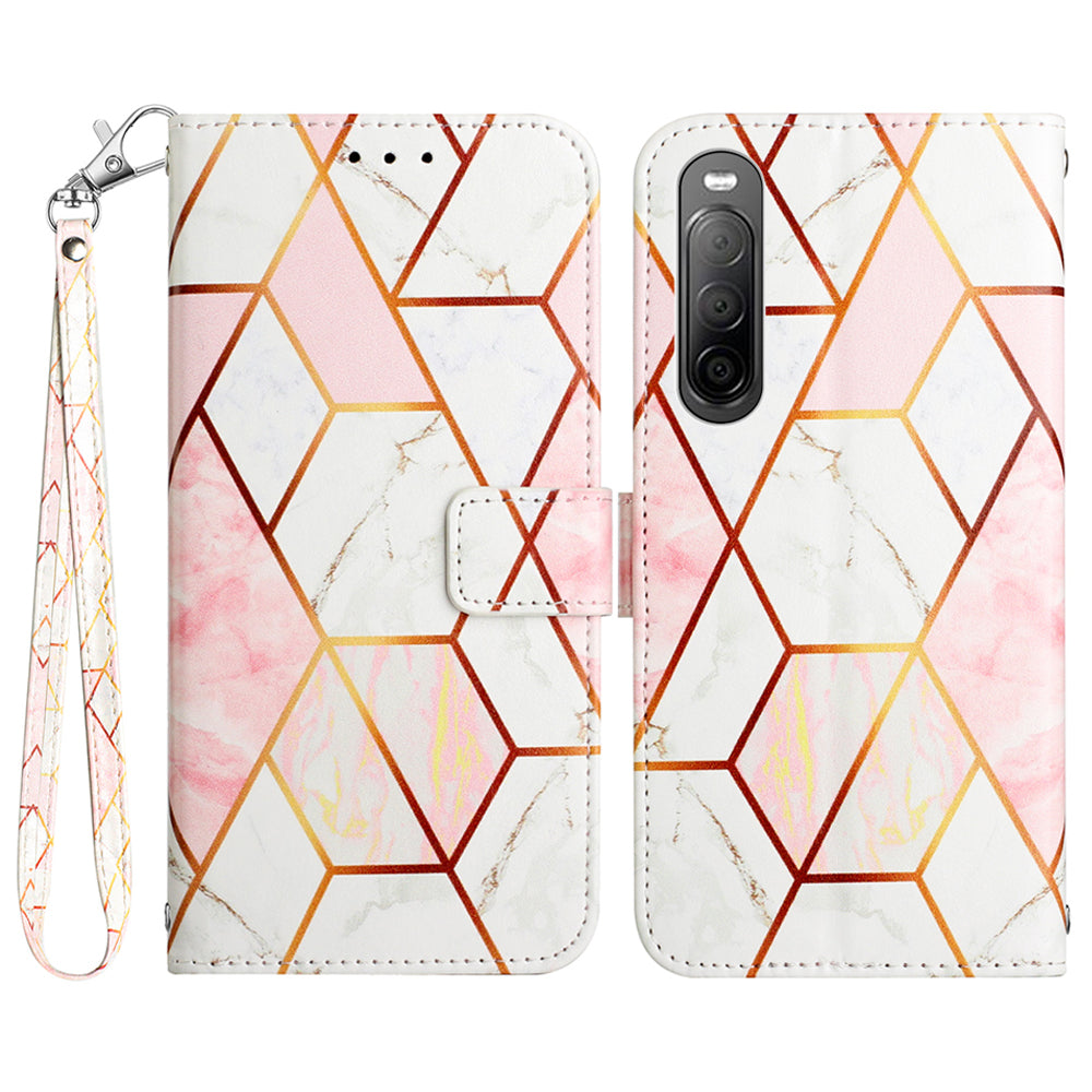 YB Pattern Printing Leather Series-5 for Sony Xperia 10 V Stand Wallet Phone Case Marble Pattern Phone Cover