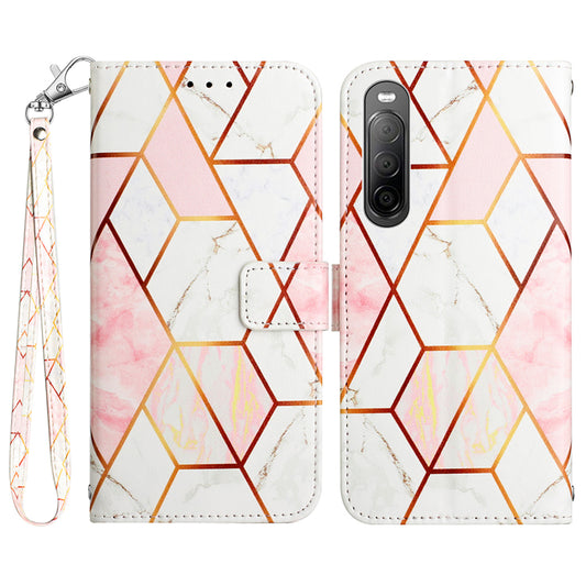 YB Pattern Printing Leather Series-5 for Sony Xperia 10 V Stand Wallet Phone Case Marble Pattern Phone Cover