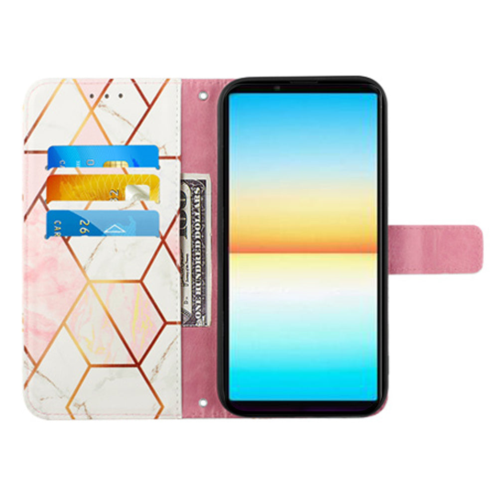 YB Pattern Printing Leather Series-5 for Sony Xperia 10 V Stand Wallet Phone Case Marble Pattern Phone Cover