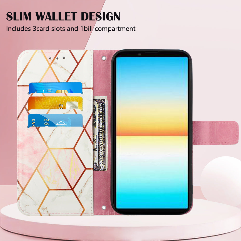 YB Pattern Printing Leather Series-5 for Sony Xperia 10 V Stand Wallet Phone Case Marble Pattern Phone Cover