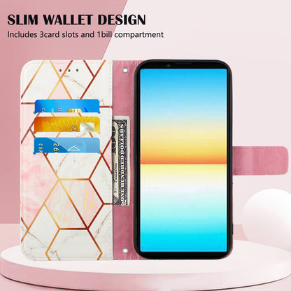 YB Pattern Printing Leather Series-5 for Sony Xperia 10 V Stand Wallet Phone Case Marble Pattern Phone Cover