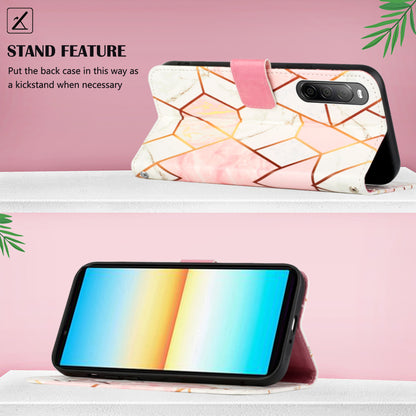YB Pattern Printing Leather Series-5 for Sony Xperia 10 V Stand Wallet Phone Case Marble Pattern Phone Cover
