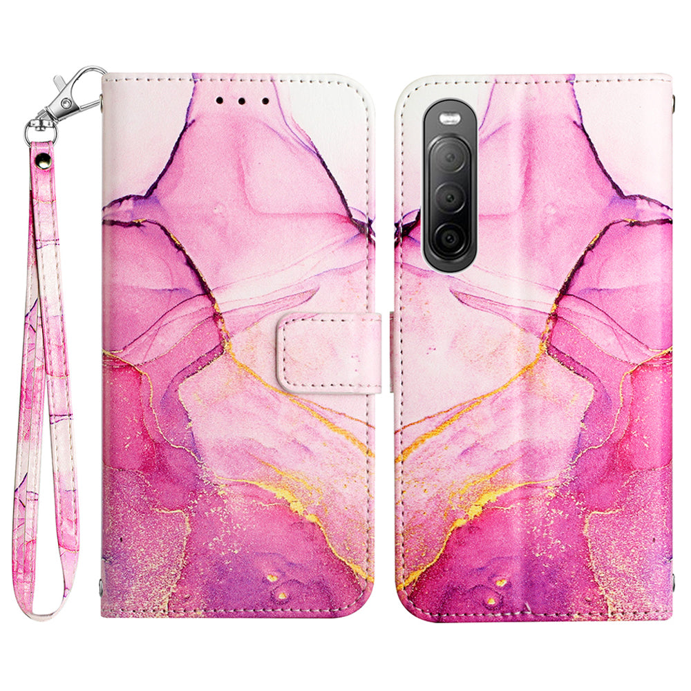 YB Pattern Printing Leather Series-5 for Sony Xperia 10 V Stand Wallet Phone Case Marble Pattern Phone Cover
