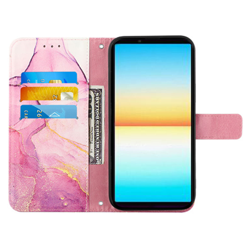 YB Pattern Printing Leather Series-5 for Sony Xperia 10 V Stand Wallet Phone Case Marble Pattern Phone Cover