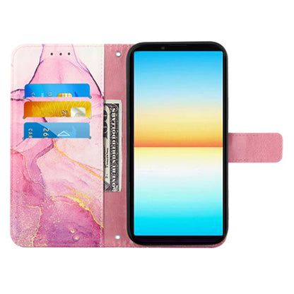 YB Pattern Printing Leather Series-5 for Sony Xperia 10 V Stand Wallet Phone Case Marble Pattern Phone Cover