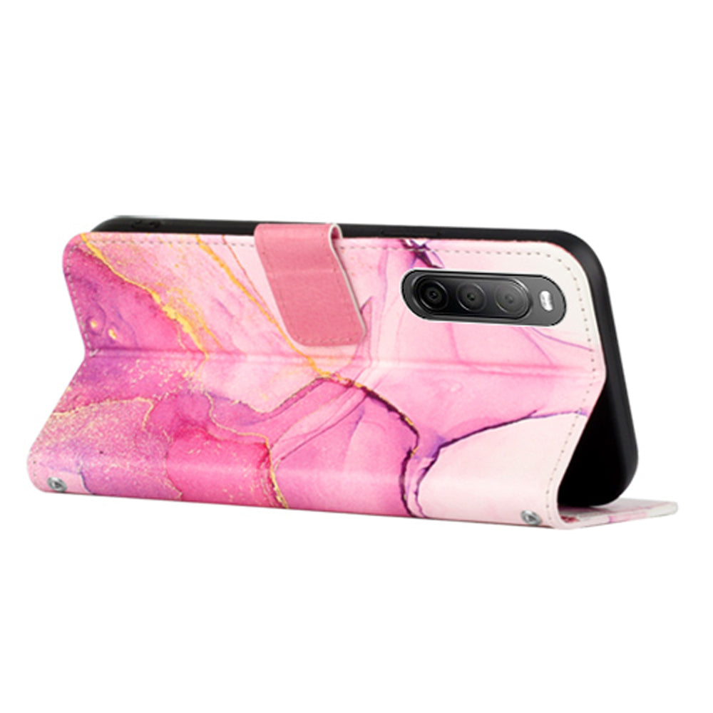 YB Pattern Printing Leather Series-5 for Sony Xperia 10 V Stand Wallet Phone Case Marble Pattern Phone Cover