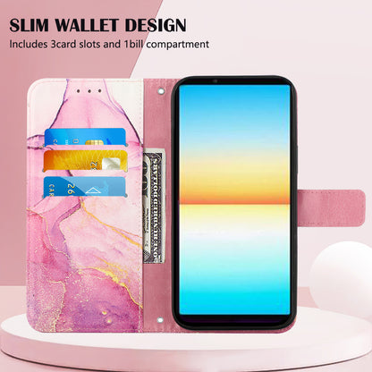 YB Pattern Printing Leather Series-5 for Sony Xperia 10 V Stand Wallet Phone Case Marble Pattern Phone Cover