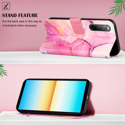 YB Pattern Printing Leather Series-5 for Sony Xperia 10 V Stand Wallet Phone Case Marble Pattern Phone Cover