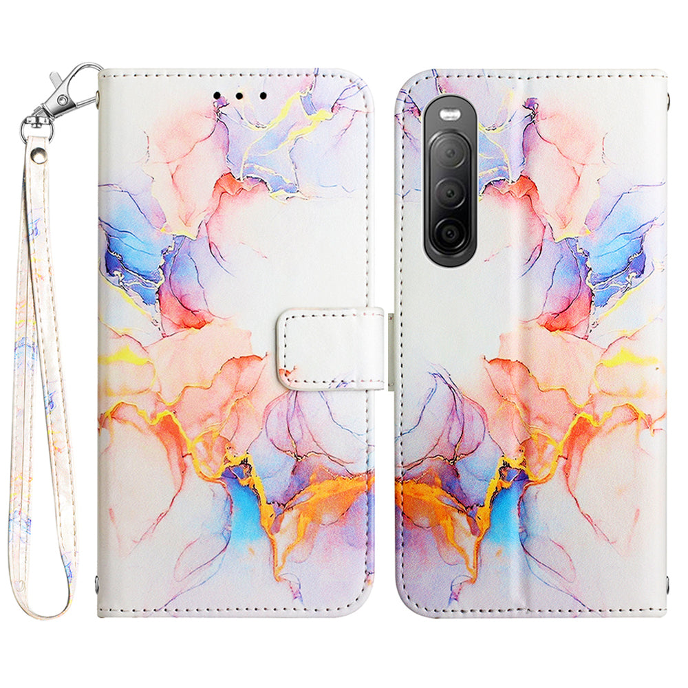 YB Pattern Printing Leather Series-5 for Sony Xperia 10 V Stand Wallet Phone Case Marble Pattern Phone Cover