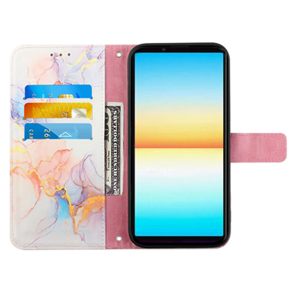 YB Pattern Printing Leather Series-5 for Sony Xperia 10 V Stand Wallet Phone Case Marble Pattern Phone Cover