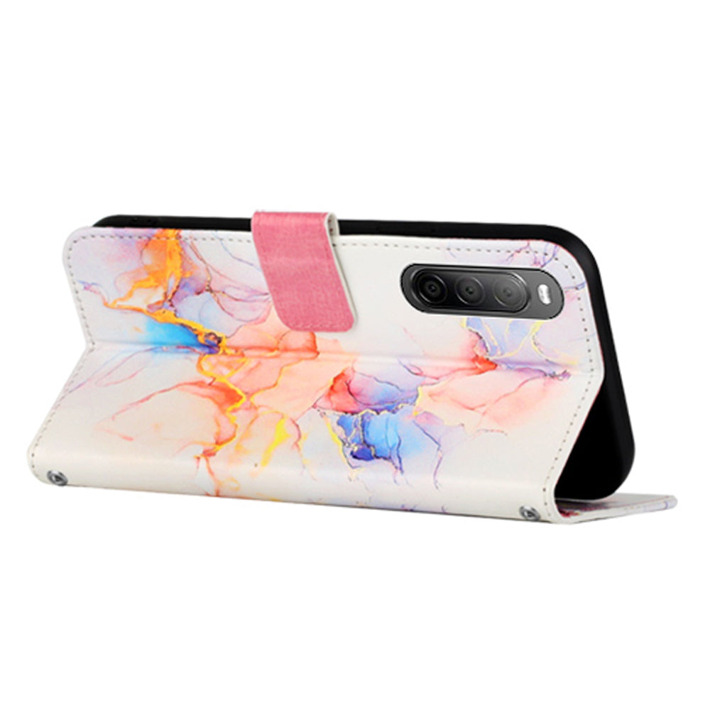 YB Pattern Printing Leather Series-5 for Sony Xperia 10 V Stand Wallet Phone Case Marble Pattern Phone Cover