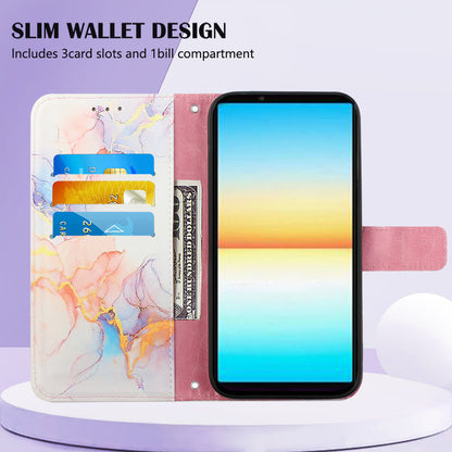 YB Pattern Printing Leather Series-5 for Sony Xperia 10 V Stand Wallet Phone Case Marble Pattern Phone Cover