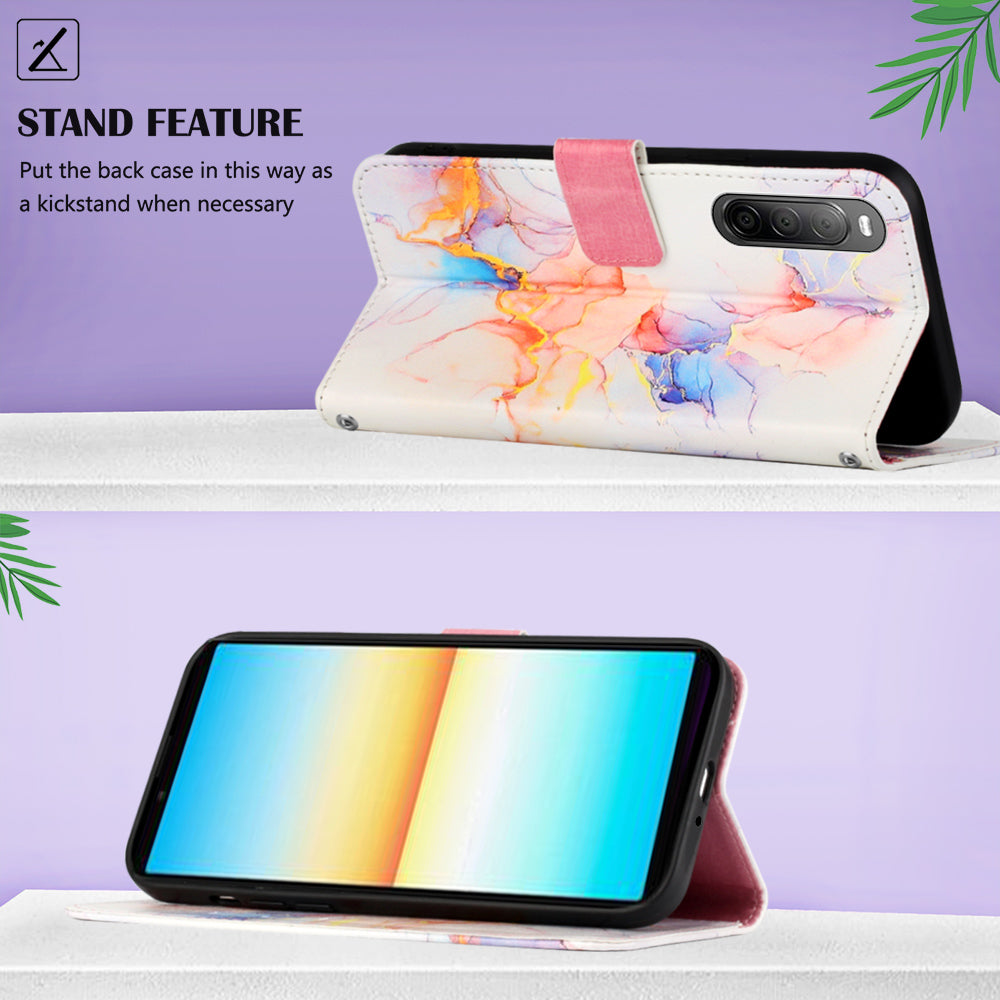 YB Pattern Printing Leather Series-5 for Sony Xperia 10 V Stand Wallet Phone Case Marble Pattern Phone Cover