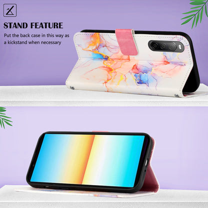 YB Pattern Printing Leather Series-5 for Sony Xperia 10 V Stand Wallet Phone Case Marble Pattern Phone Cover