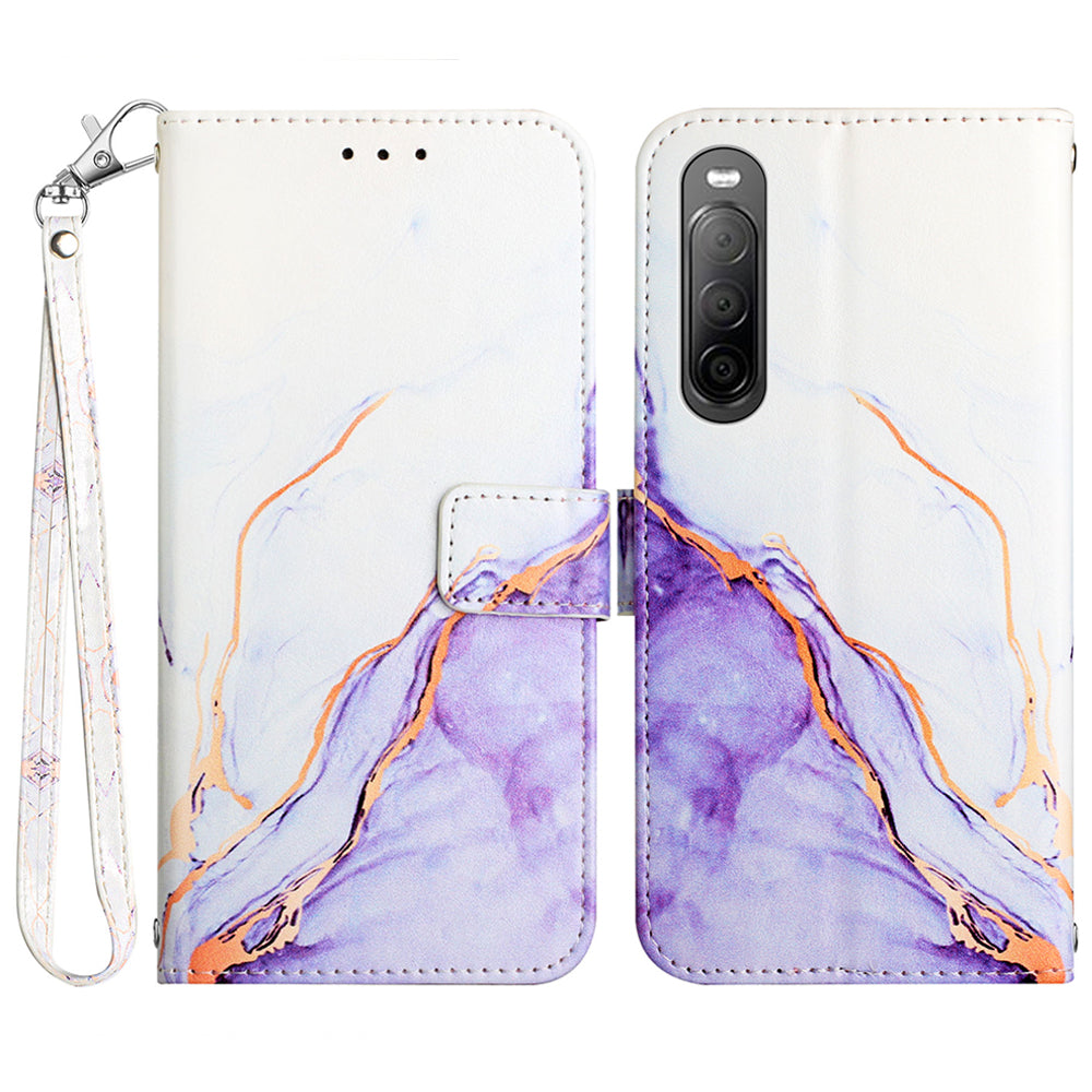 YB Pattern Printing Leather Series-5 for Sony Xperia 10 V Stand Wallet Phone Case Marble Pattern Phone Cover