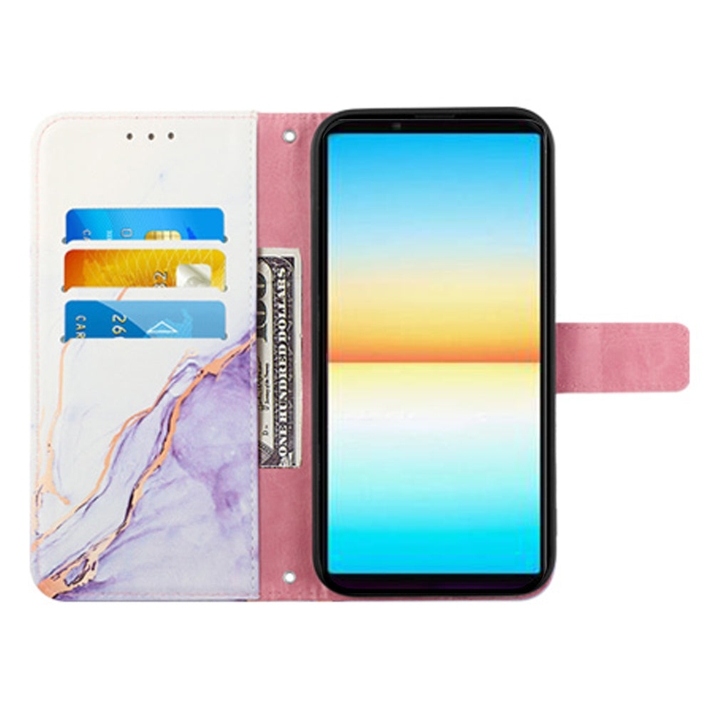 YB Pattern Printing Leather Series-5 for Sony Xperia 10 V Stand Wallet Phone Case Marble Pattern Phone Cover