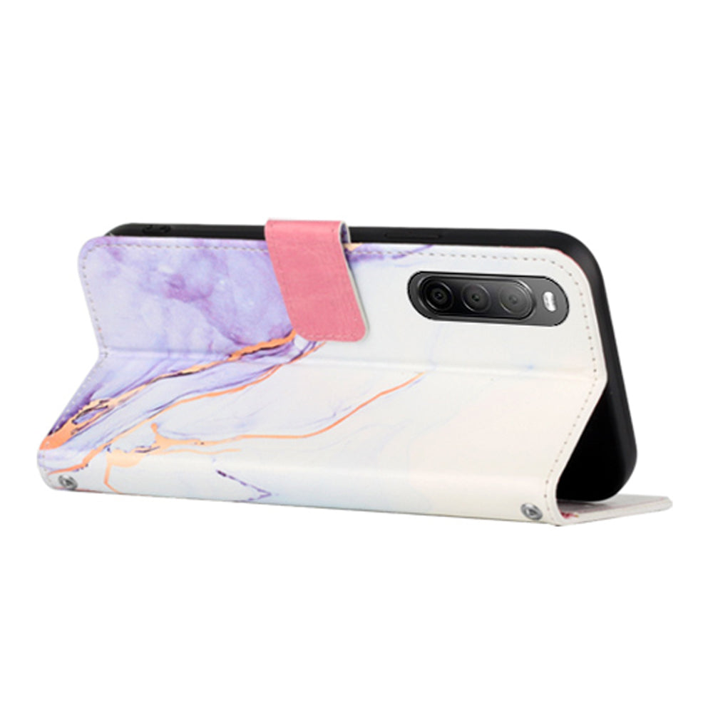 YB Pattern Printing Leather Series-5 for Sony Xperia 10 V Stand Wallet Phone Case Marble Pattern Phone Cover