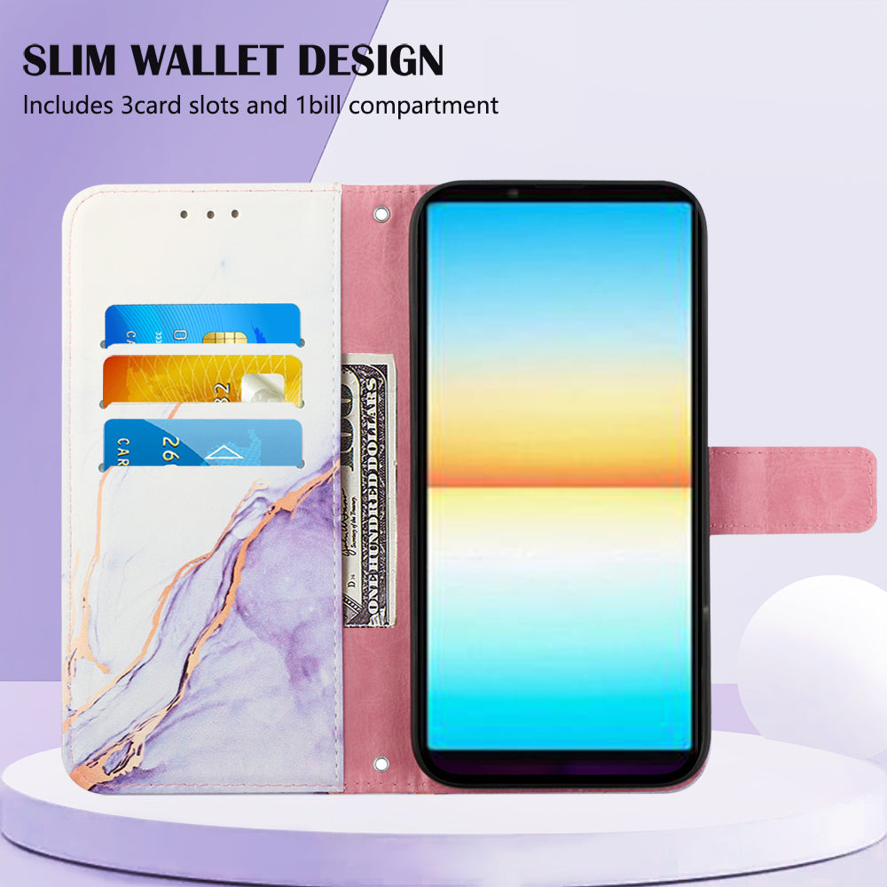 YB Pattern Printing Leather Series-5 for Sony Xperia 10 V Stand Wallet Phone Case Marble Pattern Phone Cover