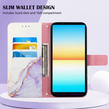 YB Pattern Printing Leather Series-5 for Sony Xperia 10 V Stand Wallet Phone Case Marble Pattern Phone Cover