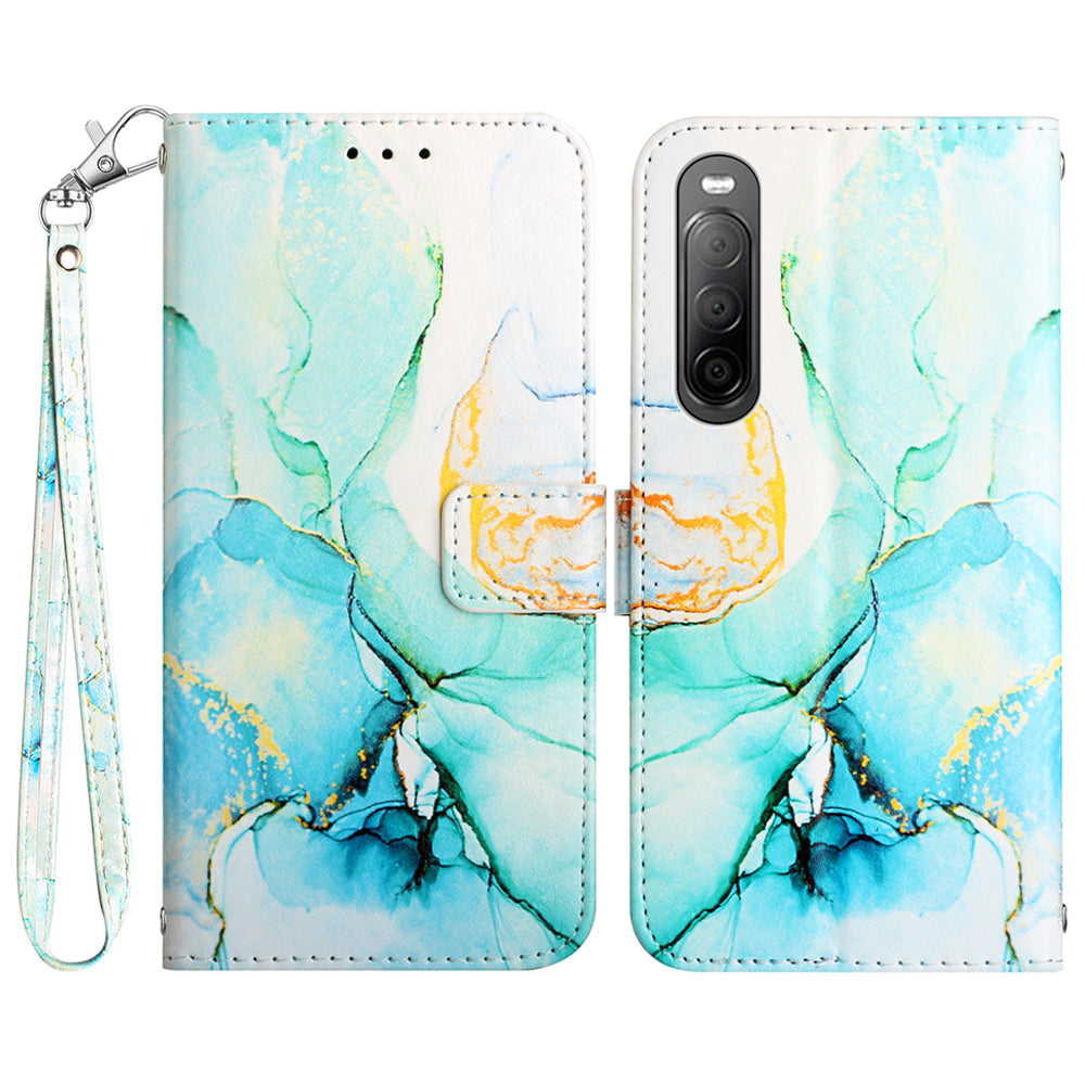 YB Pattern Printing Leather Series-5 for Sony Xperia 10 V Stand Wallet Phone Case Marble Pattern Phone Cover
