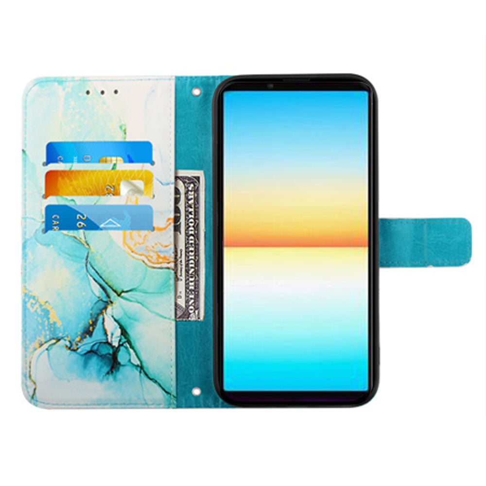 YB Pattern Printing Leather Series-5 for Sony Xperia 10 V Stand Wallet Phone Case Marble Pattern Phone Cover