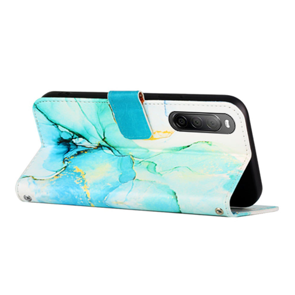 YB Pattern Printing Leather Series-5 for Sony Xperia 10 V Stand Wallet Phone Case Marble Pattern Phone Cover