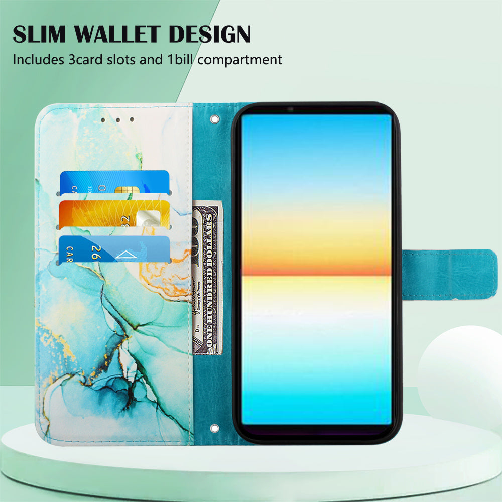 YB Pattern Printing Leather Series-5 for Sony Xperia 10 V Stand Wallet Phone Case Marble Pattern Phone Cover