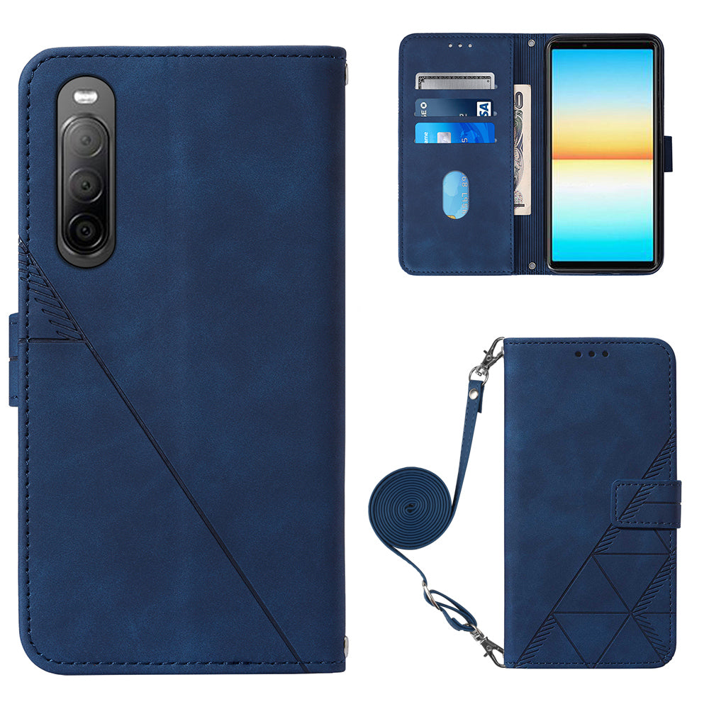 YB Imprinting Series-2 For Sony Xperia 10 V Phone Leather Case Wallet Stand Imprinted Line Cover