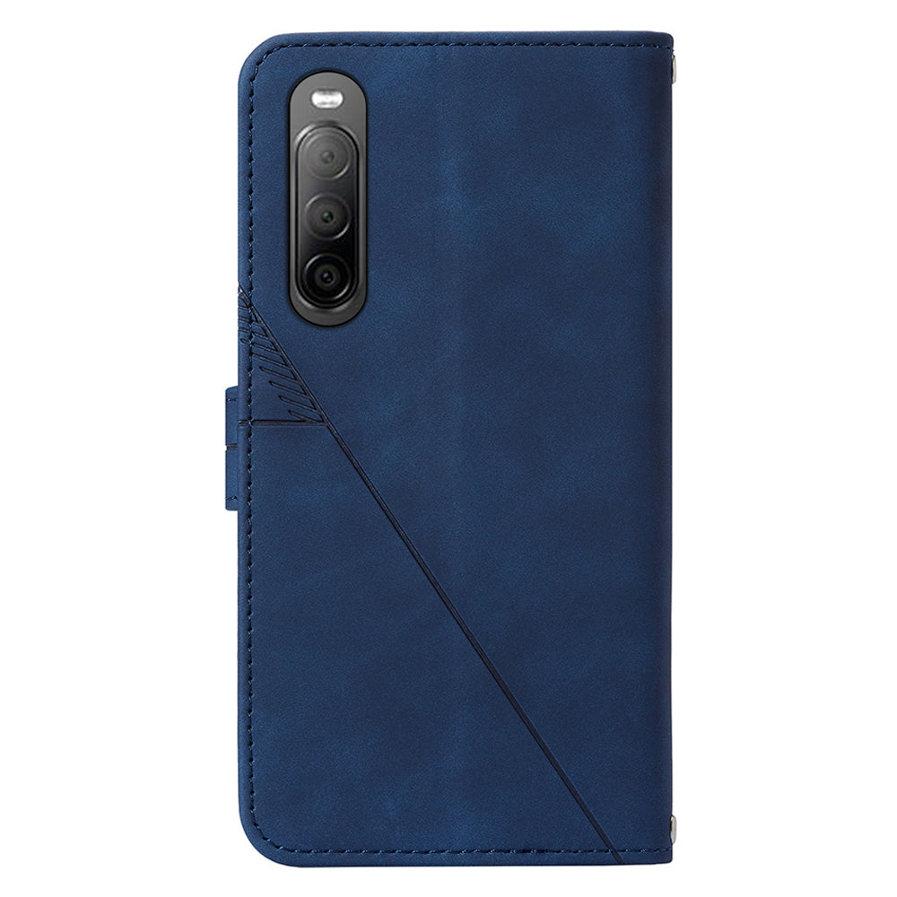 YB Imprinting Series-2 For Sony Xperia 10 V Phone Leather Case Wallet Stand Imprinted Line Cover