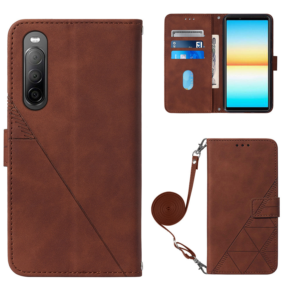 YB Imprinting Series-2 For Sony Xperia 10 V Phone Leather Case Wallet Stand Imprinted Line Cover
