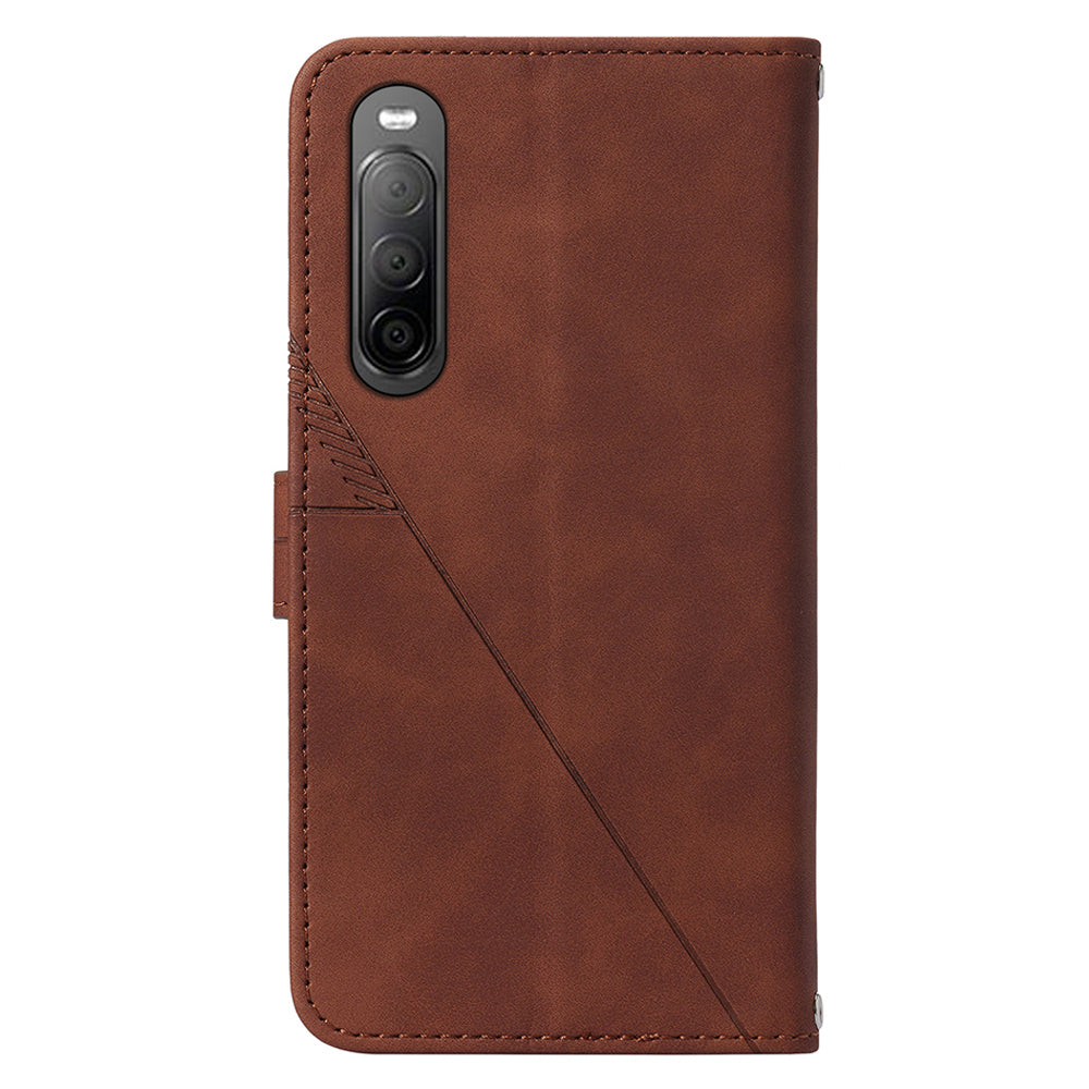 YB Imprinting Series-2 For Sony Xperia 10 V Phone Leather Case Wallet Stand Imprinted Line Cover