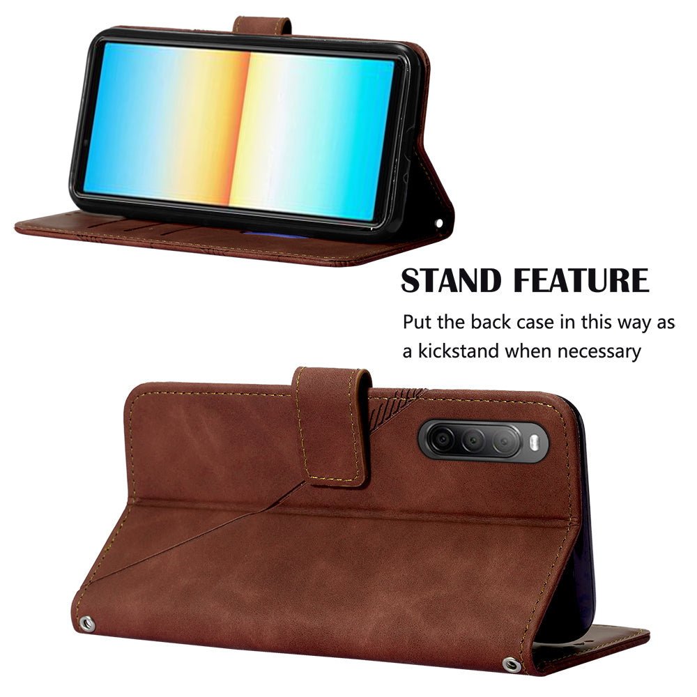 YB Imprinting Series-2 For Sony Xperia 10 V Phone Leather Case Wallet Stand Imprinted Line Cover