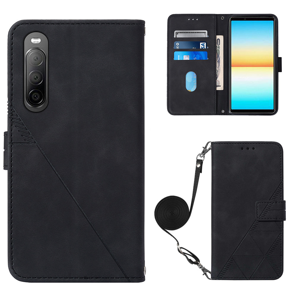 YB Imprinting Series-2 For Sony Xperia 10 V Phone Leather Case Wallet Stand Imprinted Line Cover
