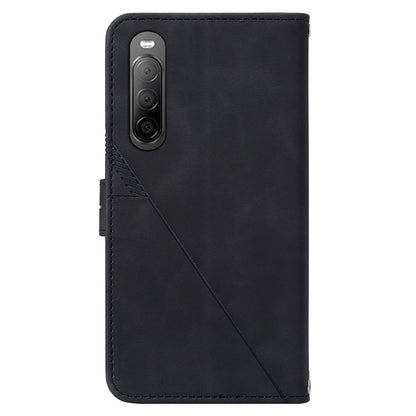 YB Imprinting Series-2 For Sony Xperia 10 V Phone Leather Case Wallet Stand Imprinted Line Cover