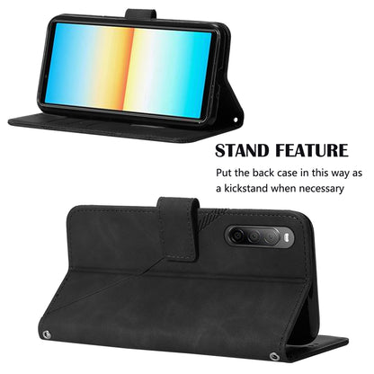 YB Imprinting Series-2 For Sony Xperia 10 V Phone Leather Case Wallet Stand Imprinted Line Cover